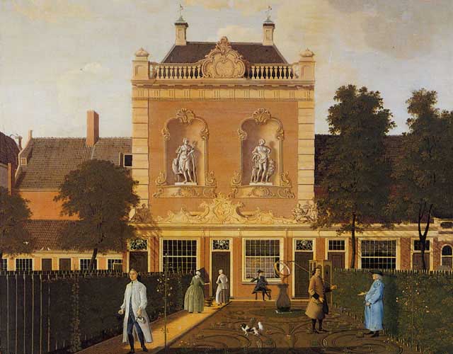 Het koetshuis van Keizersgracht 524, op een schilderij van Hendrik Keun, 1772, in het Rijksmuseum.