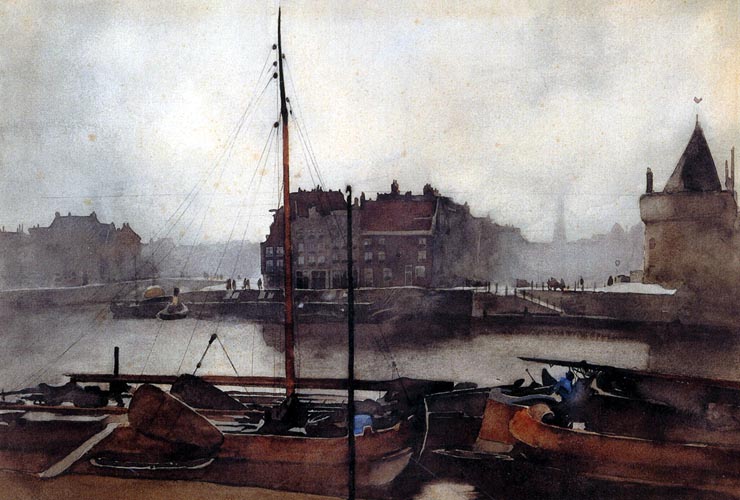 Willem Witsen, Prins Hendrikkade te Amsterdam, aquarel (1891) uit besproken publicatie