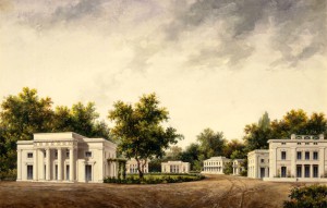 Perfecte illusie? Schetsen van Jan D. Zocher jr. voor een grafveld (l.) en een villapark (r.). Tekeningen, bestemd voor de publicatie Landelijk Bouwkundige Ontwerpen (aangekondigd in 1834/1835, maar nooit verschenen).