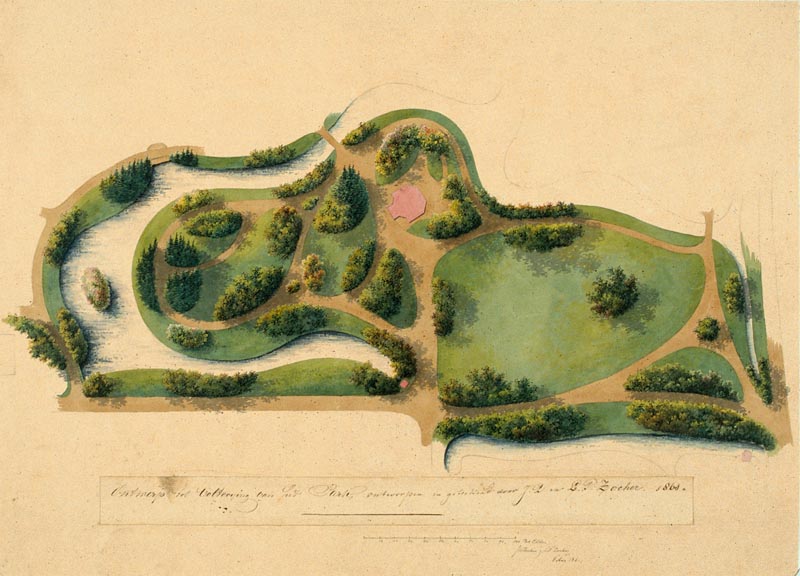 J.D. en L.P. Zocher, Ontwerp tot voltooiing van het Park te Rotterdam, 1861 (Coll. Bibl. Wageningen UR).