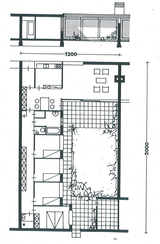 afb. 6 Plattegrond van de patiowoning van J.B. Bakema in de Eindhovense wijk ’t Hool (archief broekbakema, Rotterdam)