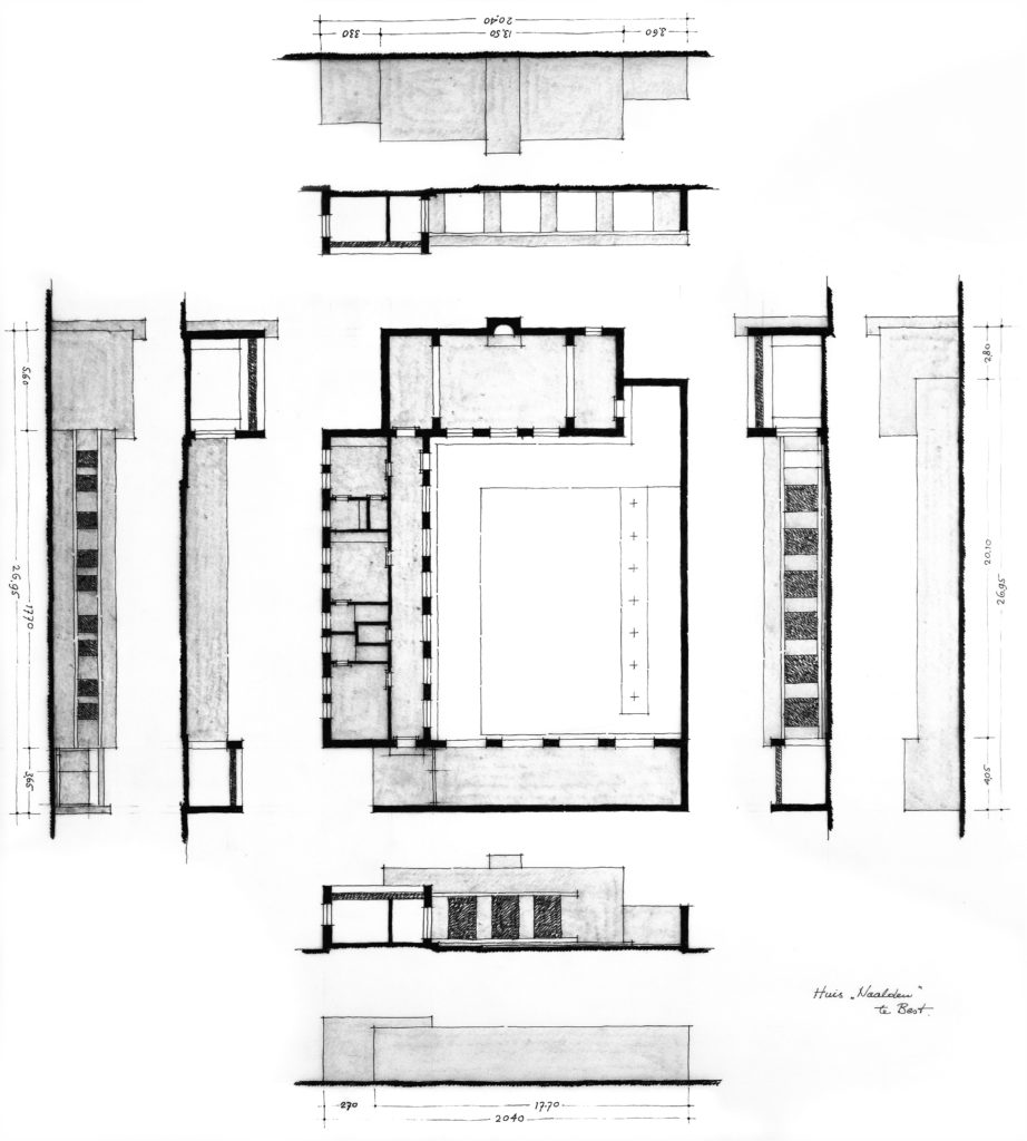 afb. 14 Analysetekening van de maquette die Dom Van der Laan in 1978 maakte voor Jos Naalden